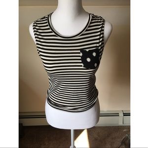 Xhilaration Black/White Striped crop top w/ zipper back XS